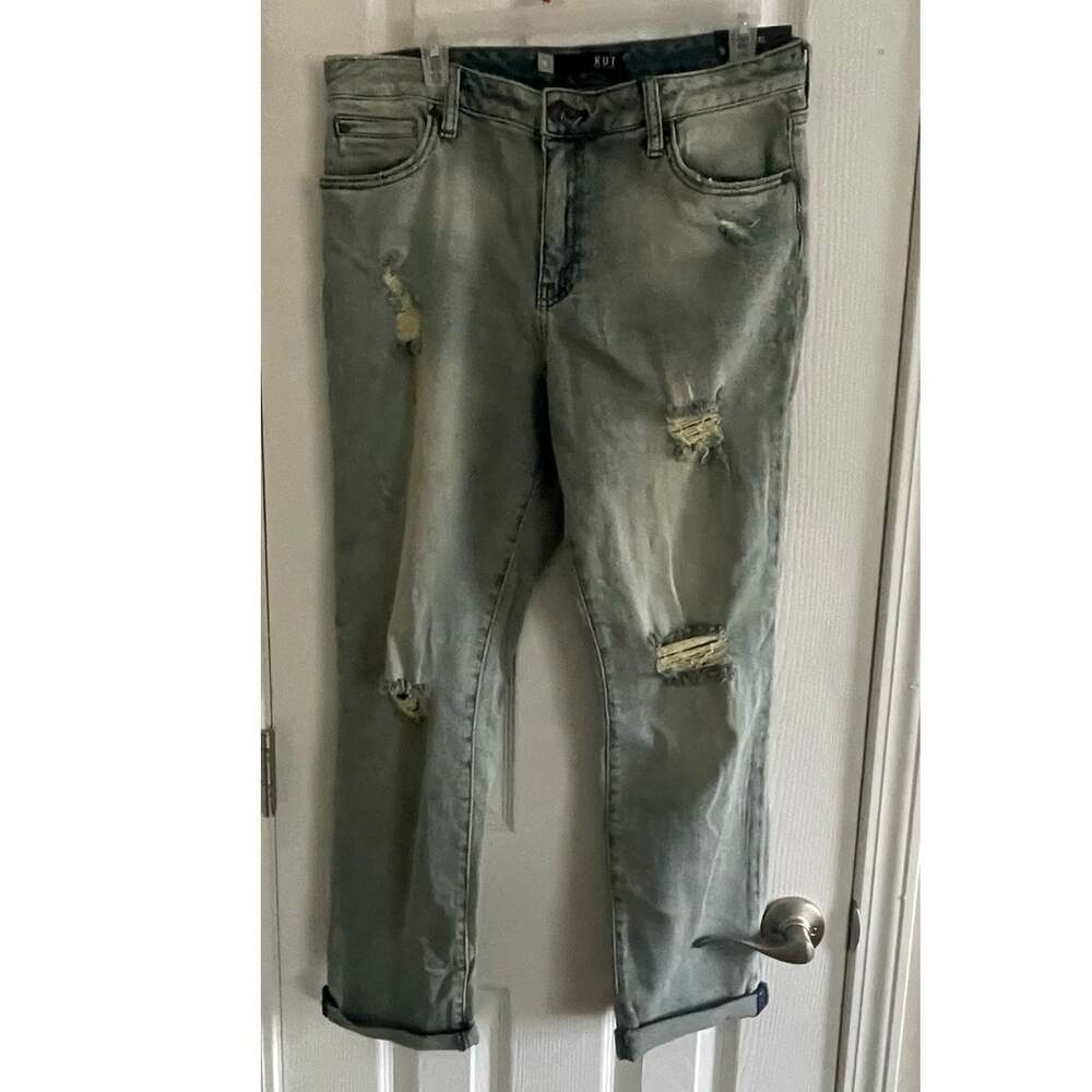 Kut from the Kloth, High Rise Boyfriend Distressed Size 10 Blue Jeans, A04, $59